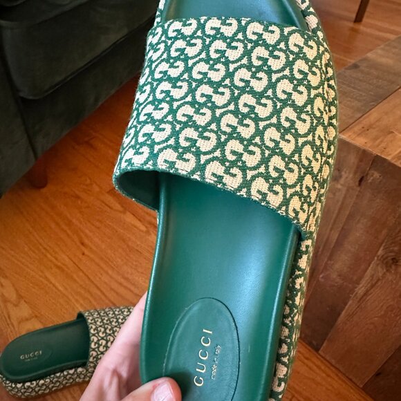 Gucci GG Monogram Platform Sandals 39.5 - Canvas and Leather WORN TWICE - Picture 2 of 12